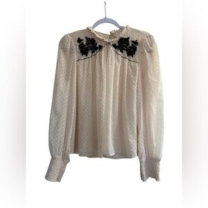 Zara | Pink Beaded Swiss Dot Blouse | Size L